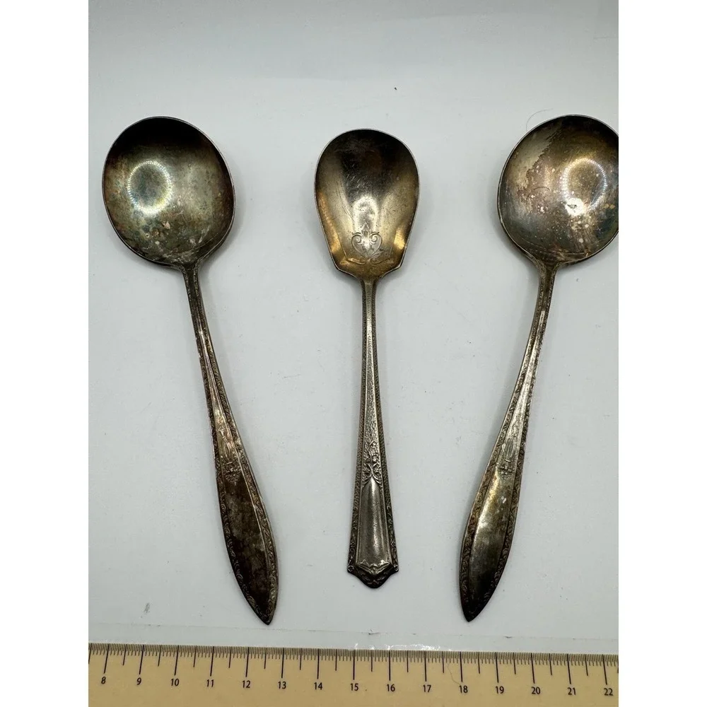 Vintage Puritan Silver Co Silver Seal Plated Spoons Set of 3 Soup Sugar Shell